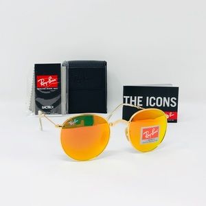 RayBan 49mm RB3532 Orange Folding Round Sunglasses